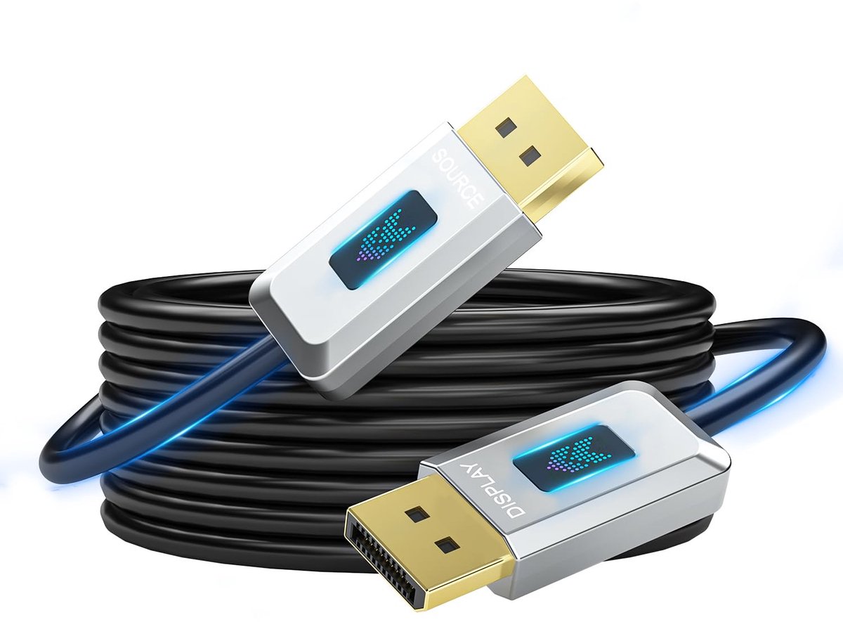 16K glasvezel DisplayPort 2.1-kabel 1 m, DP 2.1-kabel [16K@30Hz, 8K@60Hz, 4K @240Hz] 40Gbps Display Port 2.1 AOC ondersteuning UHBR10/HDR/HDCP, FreeSync G-Sync voor gaming monitor 4090 3090 grafische