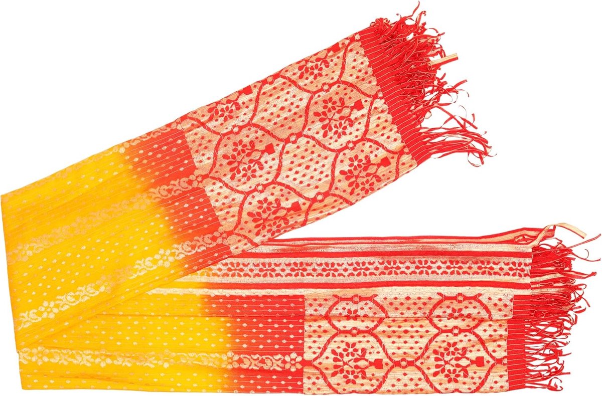 Creation Pooja Shawl en Dupatta voor Religieuze Pooja en Nieuwjaar Festivals (Maat: 202 cm x 91 cm) (Rood en Oranje)