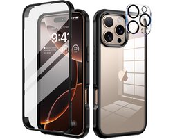 Seacosmo voor iPhone 16 Pro Hoesje 360 graden volledige Bescherming met Ingebouwd Glas Schermbeschermer & Cameralensbeschermer, iPhone 16 Pro Schokbestendige Case, Zwart