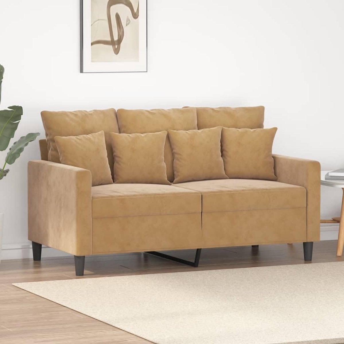 2-zitsbank, fluweel, stoffen bekleding met metalen frame, modern design, comfortabele zitplaatsen, luxe woonkamer, meubels, stabiele gestoffeerde bank, bruin, 120 cm