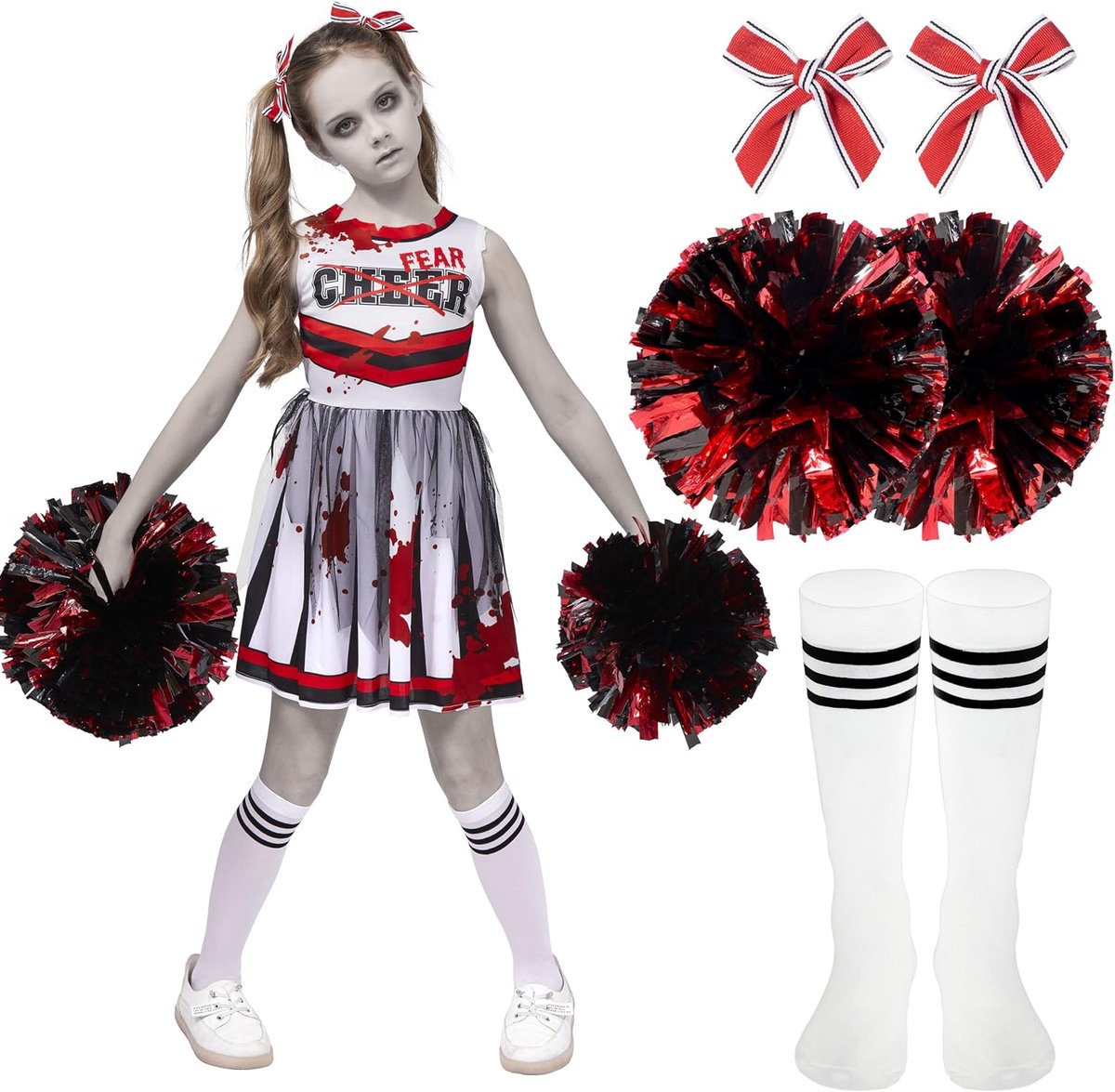 Spooktacular Creations Halloween Zombie Cheerleader Kostuum Outfit voor Meisjes - maat L