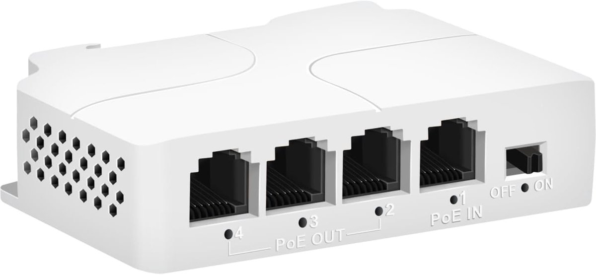 4-poorts PoE Extender 1 in 3 Out-IEEE 802.3af/at, 30W in 24W Out PoE Repeater 10/100Mbps, Vlan & Uitbreiden tot 250m, PD Auto-Detectie, Din-Rail & Wall Mount PoE Passthrough Switch Plug & Play