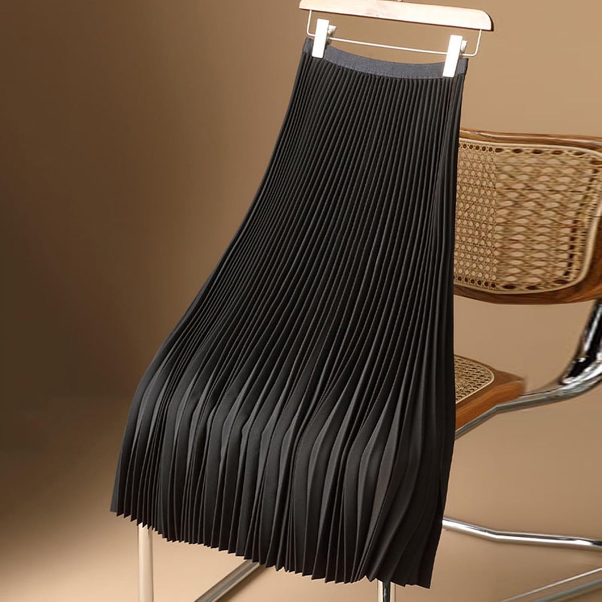 Damesrok met hoge taille, geplooid, uitlopend, trapezium, portemonnee, cocktail, satijn, fluweel, tule, linnen, katoen, denim, zacht, A46