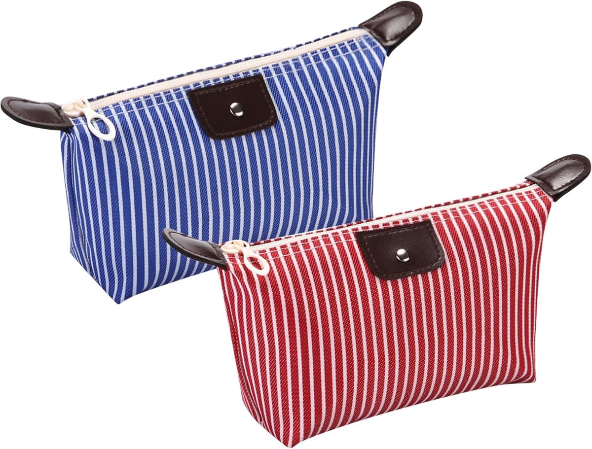 Draagbare make-uptas, cosmeticatas met monogram (2 stuks), rood en blauw, Make-uptas