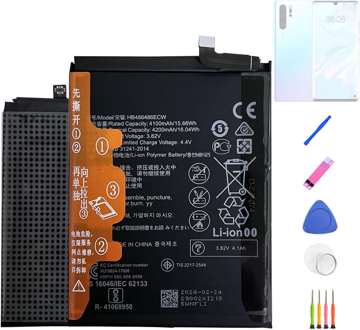 Accu HB486486ECW compatibel met Hua-wei P30 Pro & Mate 20Pro & P40Pro + met gereedschap