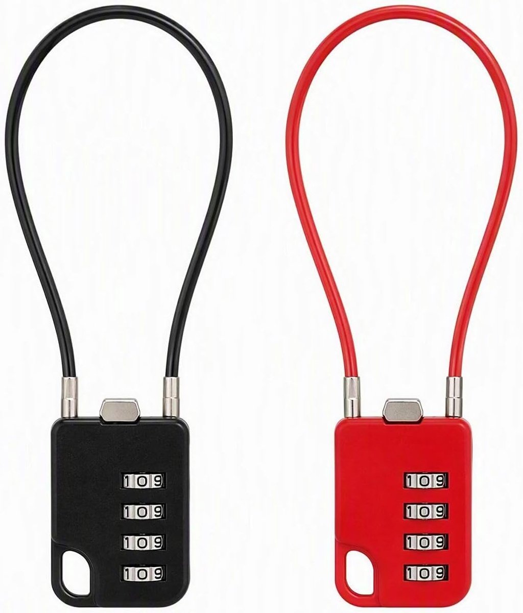 Cijfersloten 4 Cijfers met Kabel 20 cm, Zwart Rood voor Koffer Locker