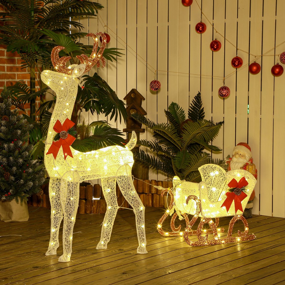 Outsunny - Verlichte kerstdecoratie - PP - 50x29x42cm - Wit