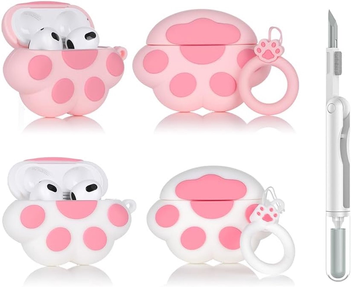 (2 Pack+Cleaner Pen) XMBYGY Case voor Apple AirPods 3e Generatie Draadloze Oordopjes met Cleaning Pen Kit, Siliconen Leuke Opladen Case Shockproof Beschermhoes en Karabijnhaak voor AirPods 3 (CTP+CTW)