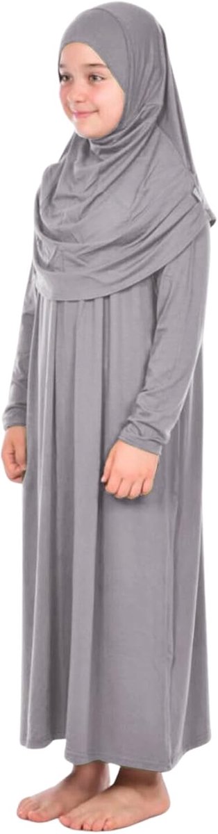 Islamitische Kleding voor Kinderen met Hijab, Lange Mouwen Abaya in Twee Delen, Maxi Moslim Set met Sjaal, Kaftan en Jilbab