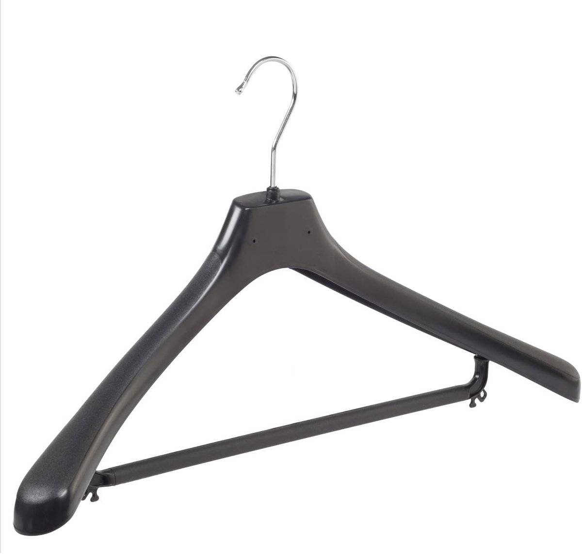 Kleerhanger, Mantelhanger, Kostuumhanger, Jassenhanger, set van 30 Stuks, Kunststof, Zwart, Broeklat, Brede schouders, 360° Draaibare Haak, 50 cm (LX50/B_00/30)