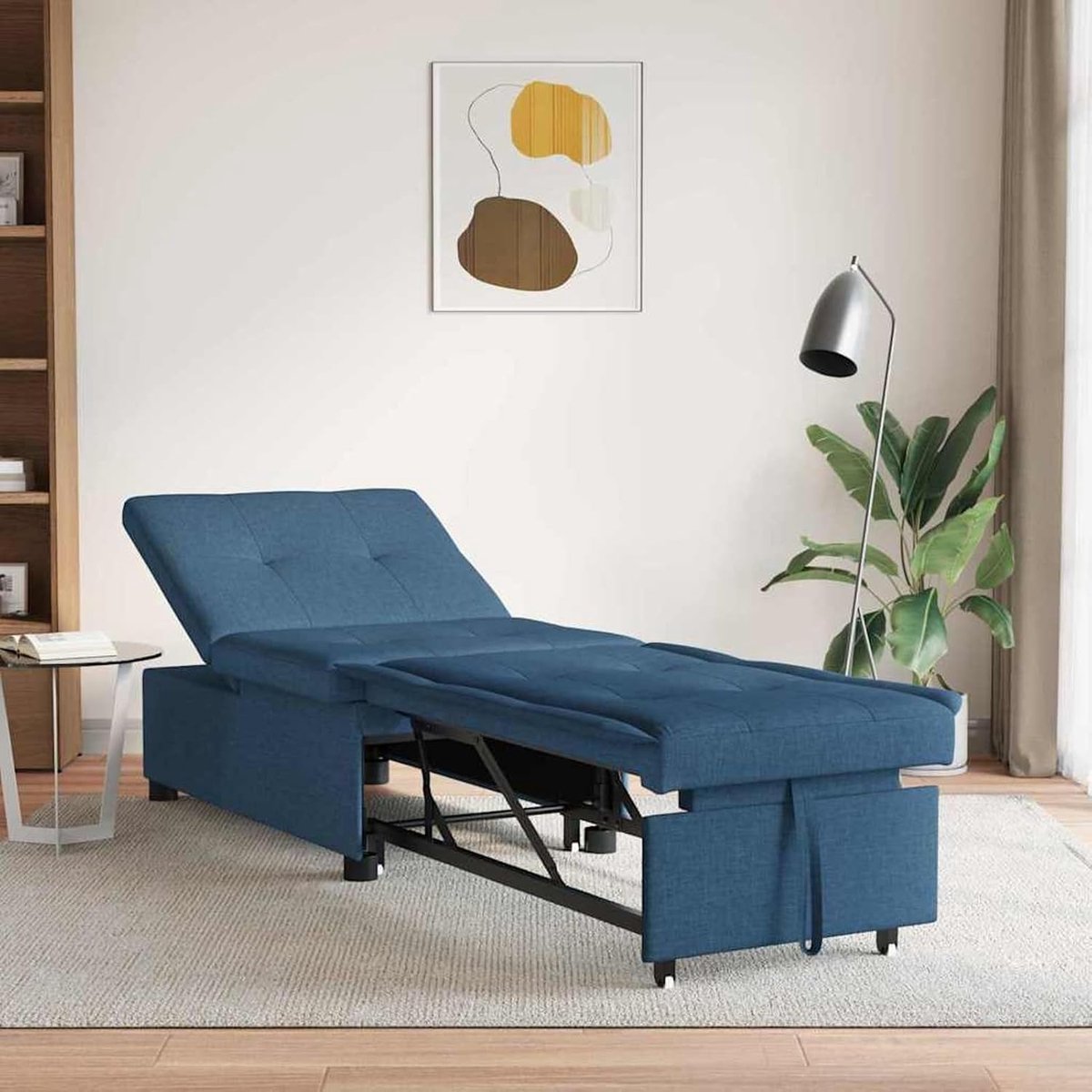 Slaapbank 3-in-1 met uittrekbaar design van blauwe stof, slaapbank, dagbed, slaapbank voor woonkamer, logeerkamer, kleine woningen