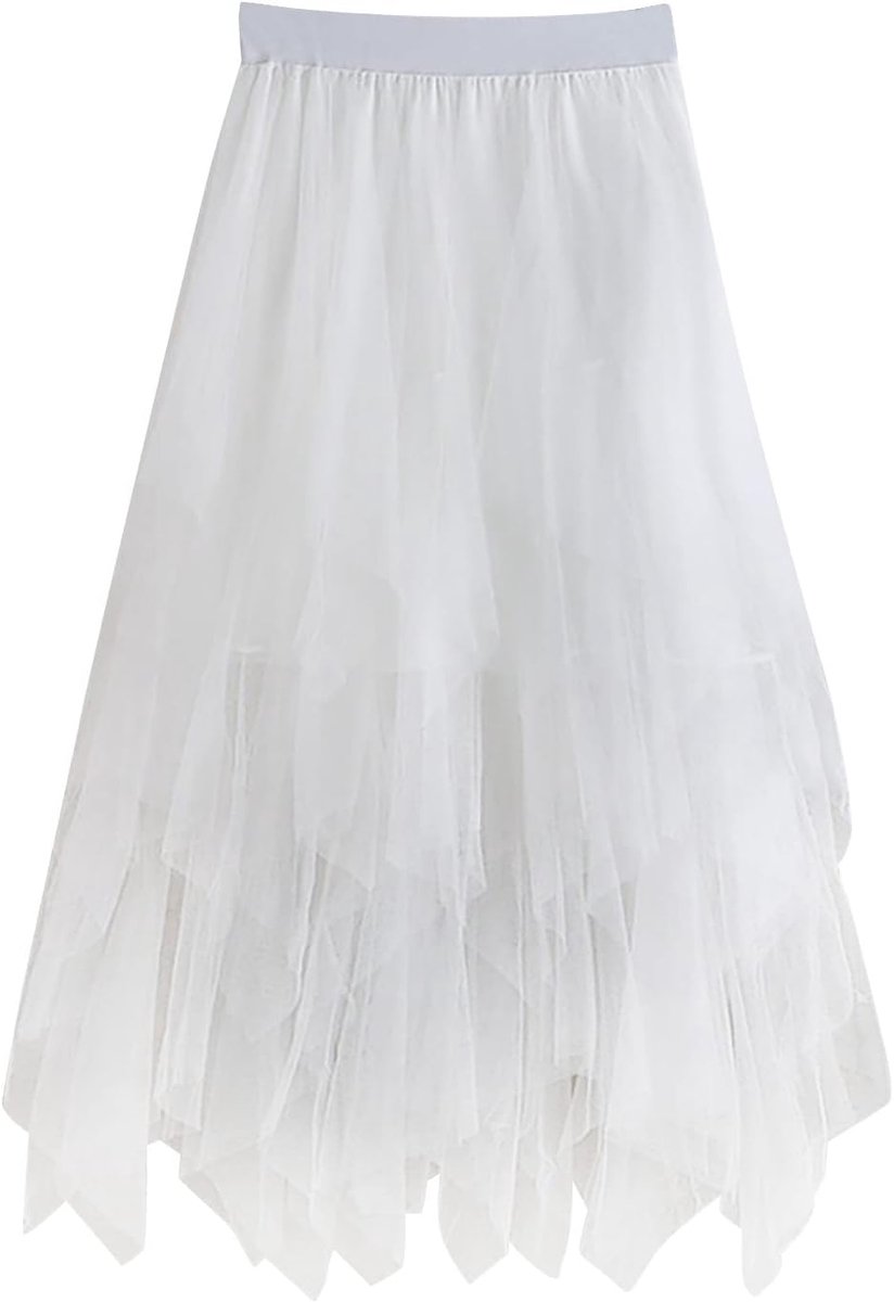 Damesrok, hoge taille, geplooid, uitlopend, lang, vloeiend, chic, avond, elegant, midi, gevoerd, chiffon, party, modieus, comfortabel, A5