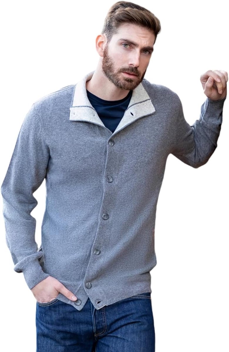 Kasjmier mix, gebreide jas, knopen, gemaakt in Italië, van zijde, lange mouwen, merinowol, kasjmier, trui, beige, blauw, grijs, jersey, cadeau, winterkleding