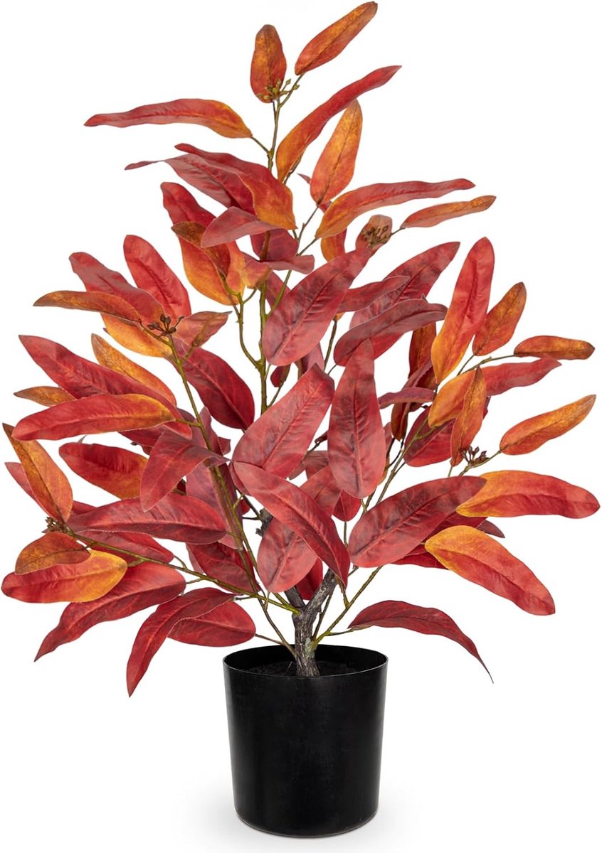 Kunstmatige eucalyptusplant in pot oranje herfstboom kamerplant realistische eucalyptusbladeren nep herfstplant binnen voor huis tuin balkon tafel decoratie