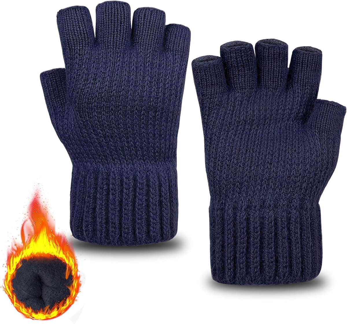 Handschoenen voor heren, thermische zachte fleece gevoerde halve vinger, winter, warme gebreide handschoenen voor werken, autorijden, fietsen, buitensporten