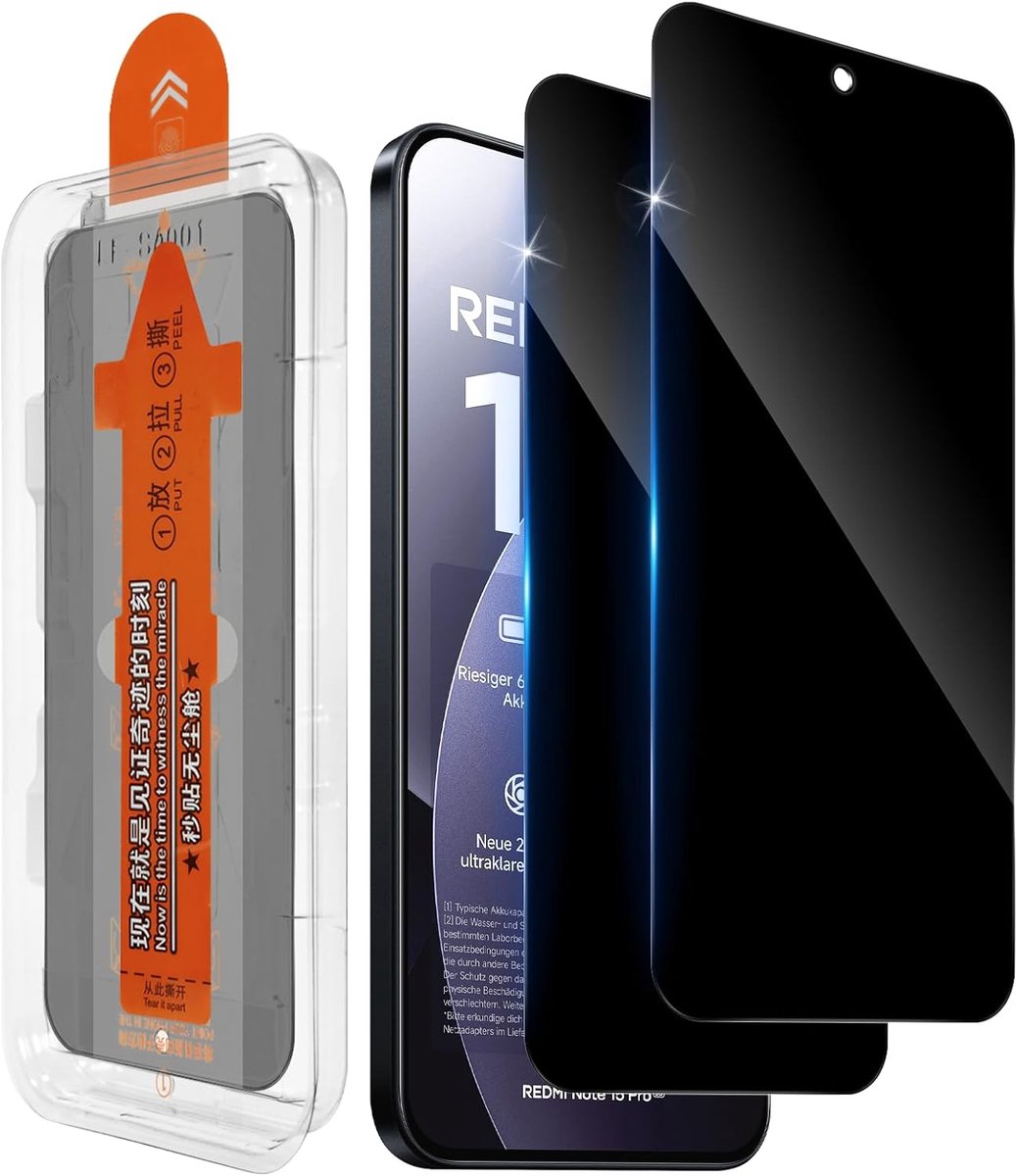 Beschermfolie voor Xiaomi Redmi Note 15 Pro 5G voor pantserglas, hardheid 9H, krasbestendig, 28° bescherming aan de zijkant, 0,33 mm, ultradunne anti-spyfolie, stofvrije snelle montage zonder