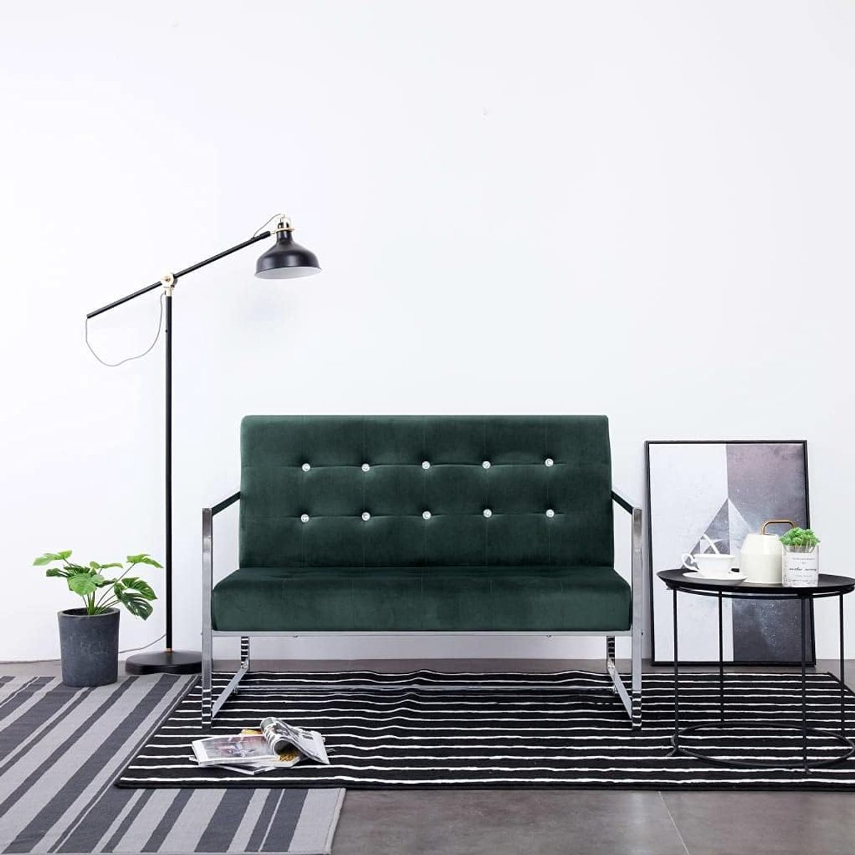 2-zitsbank met armleuningen, elegante slaapbank van fluweel, moderne bank met 2 zits voor de woonkamer, slaapbank voor 2 zits, meubels voor woonkamer/kantoor, donkergroen verchroomd en fluweel