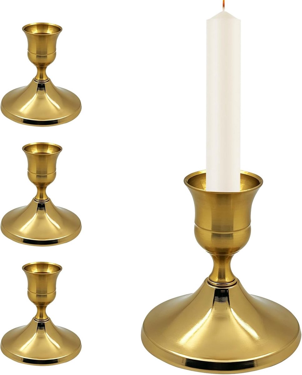 4 stuks kandelaars goud messing look voor staafkaarsen vintage