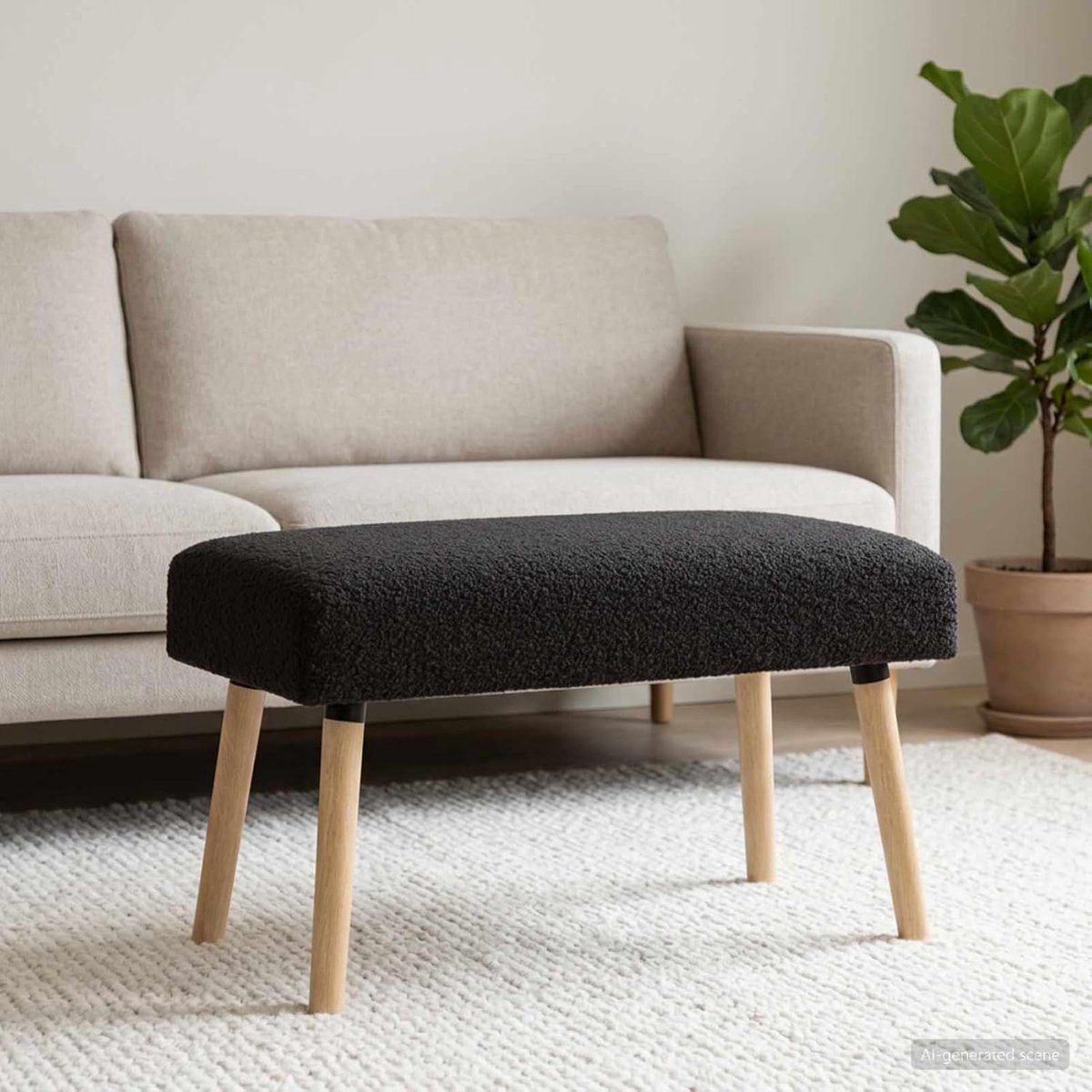 Bank, bouclé-stof, 80 x 40 x 46 cm, voor woonkamer