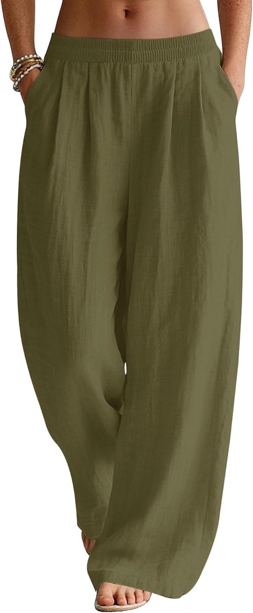 Zomerbroek voor dames, linnen, lichte wijde broek met zakken