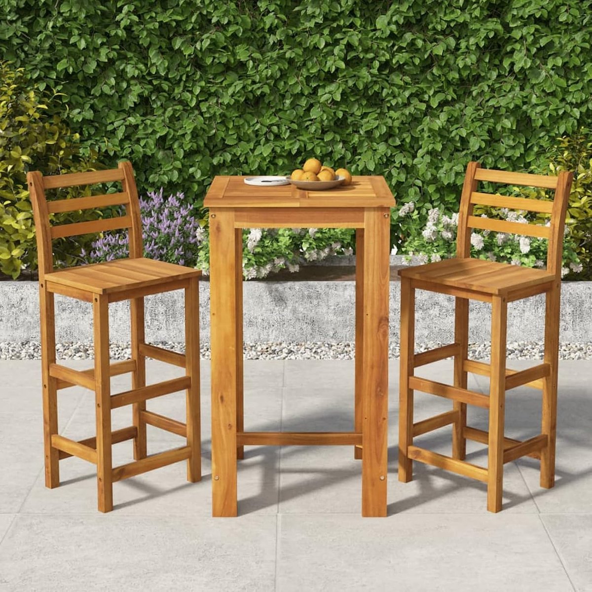 Set van 3 bars, eetkamer, tuin, van acaciahout, set van tafel en barstoelen voor buiten, hout, tafel en stoelen voor de keuken van hout, vierkante tafel en 2 stoelen van hout