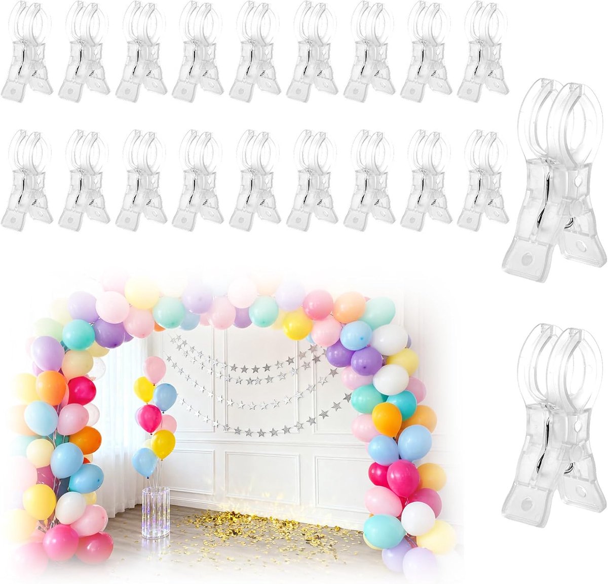 20 Stuks Ballonboogklemmen, Grote Transparante Plastic Veerklemmen voor Ballonboog Garland Verjaardag Bruiloft Verloving Decoratie Fotografie Studio Achtergrond