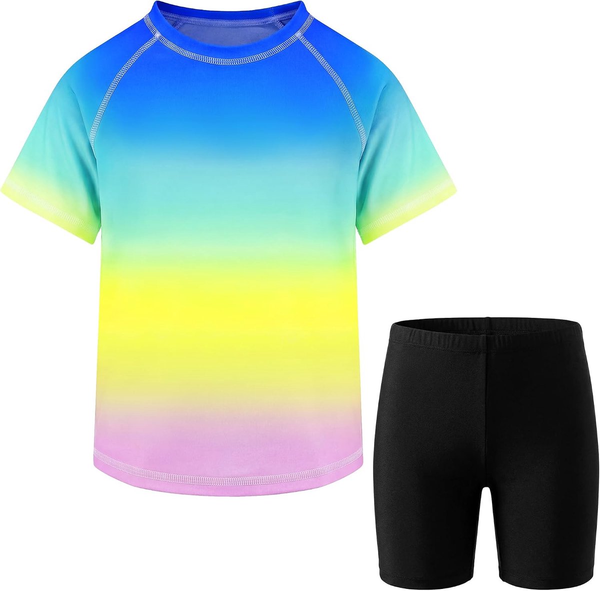 Zwempak Set Kinderbademode 2-Delige Rashguard Shirt Met Korte Mouw En Snel Drogende Zwembroek UV-Bescherming Zwempak Zwemshorts Set Zomer Strand Raften Badkleding voor 3-11 Jaar