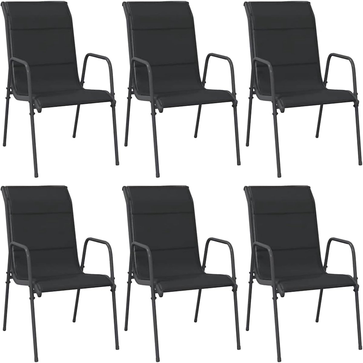 Tuinstoelen 6 stuks. Staal en textileen zwart, outdoor stoelen terrasstoelen tuinmeubelset tuinstoelen voor tuin balkon restaurant camping 316822