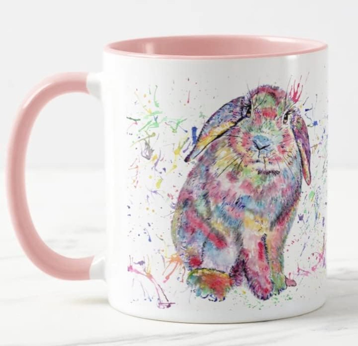Lop Konijn Konijn Oortjes Aquarel Regenboog Kunst Gekleurde Mok Cup Gift Verjaardag Pasen Werk Kantoor Kerst Thee Koffie (Roze)