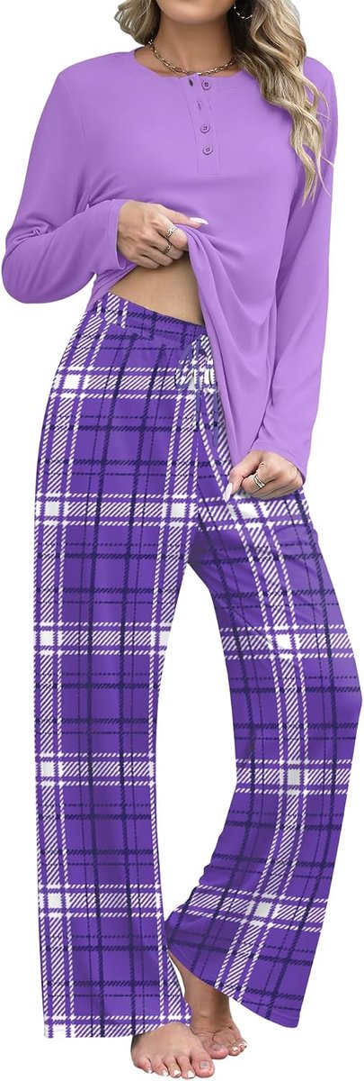 Damespyjama-set met lange mouwen en pyjamabroek, loungewear set