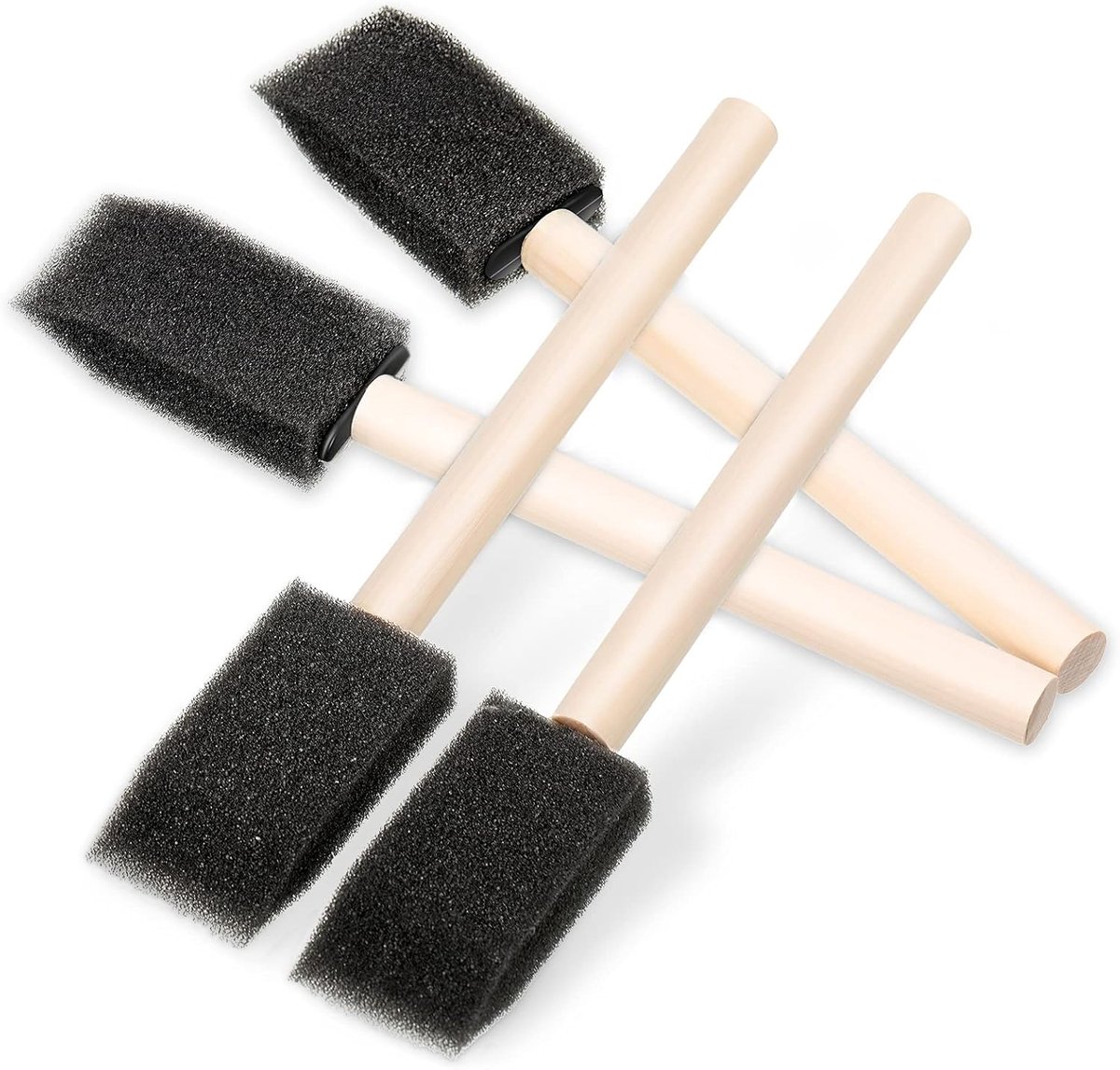 Foam kwasten 4 stuks - kleine maat - houten handvat - zwart - voor acrylverf