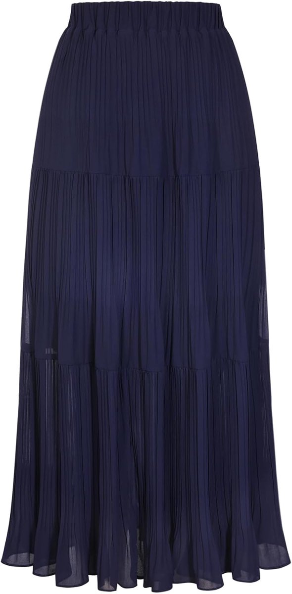 Kasin Maxirok voor dames, A-lijn, met ruches, elastische hoge taille, lichte chiffon, vloeiend, voor lente en zomer