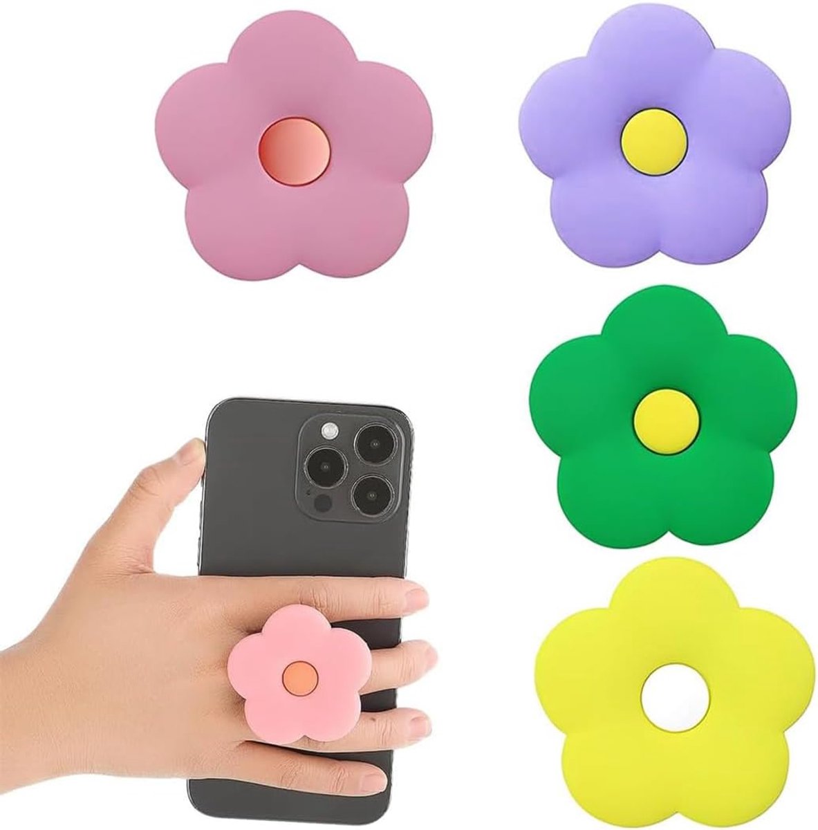 4 stuks smartphone-handgrepen, accessoires smartphone, ring, telefoon, vingerhouder, schattige airbaghouder voor mobiele telefoon met bloemenpatroon, airbag-telefoonhouder