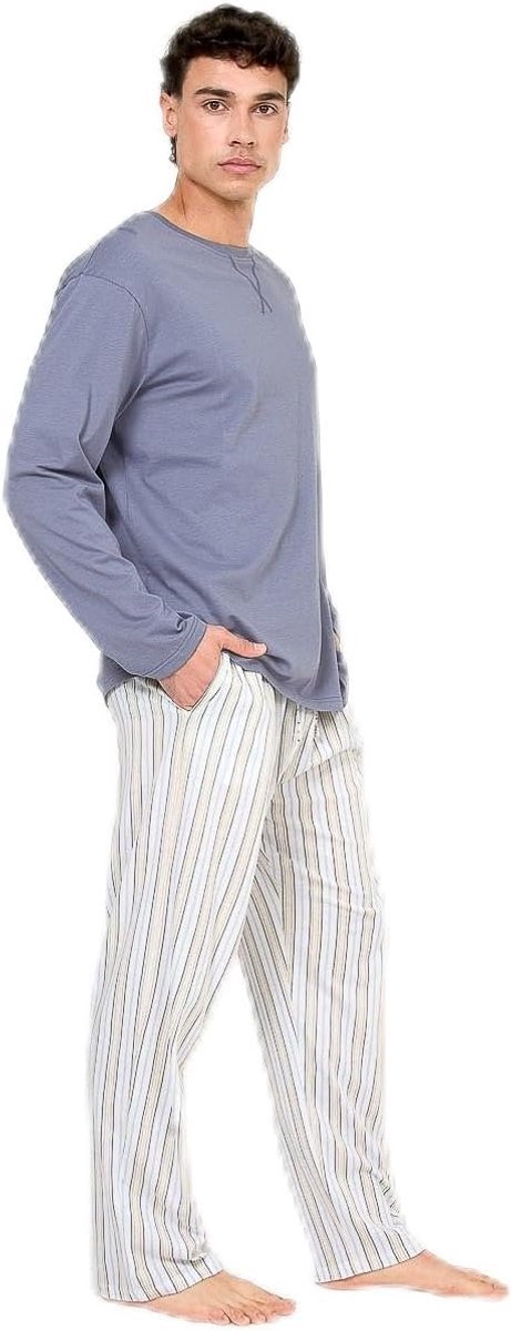 Katoenen pyjama voor heren met lange mouwen en lange broek, lente en herfst, pyjamaset, elastische taille, cadeau voor heren