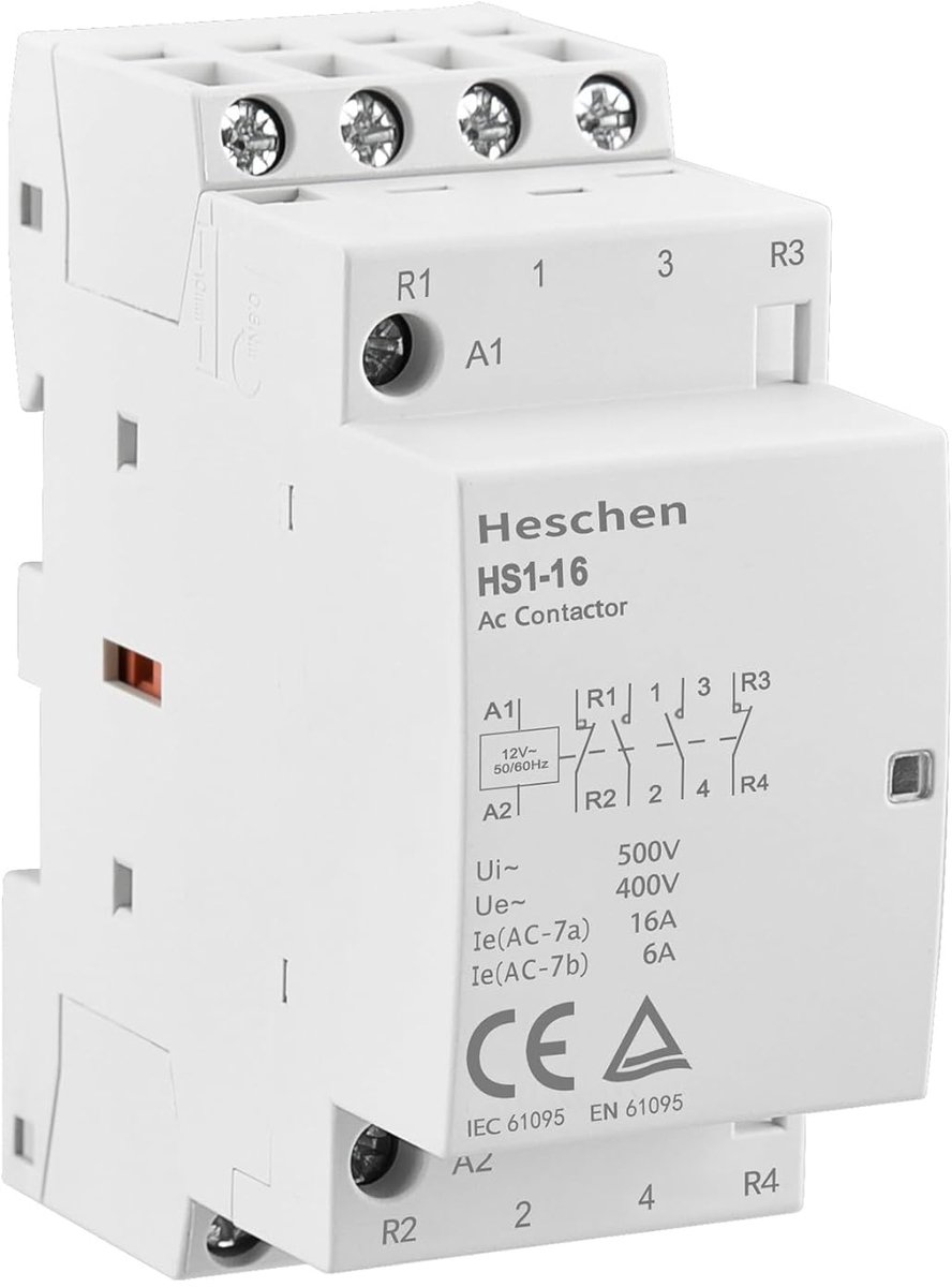 AC Bescherming 16A - 4-polig - 2NO 2NC - 12V Spoelspanning - DIN Rail Bevestiging