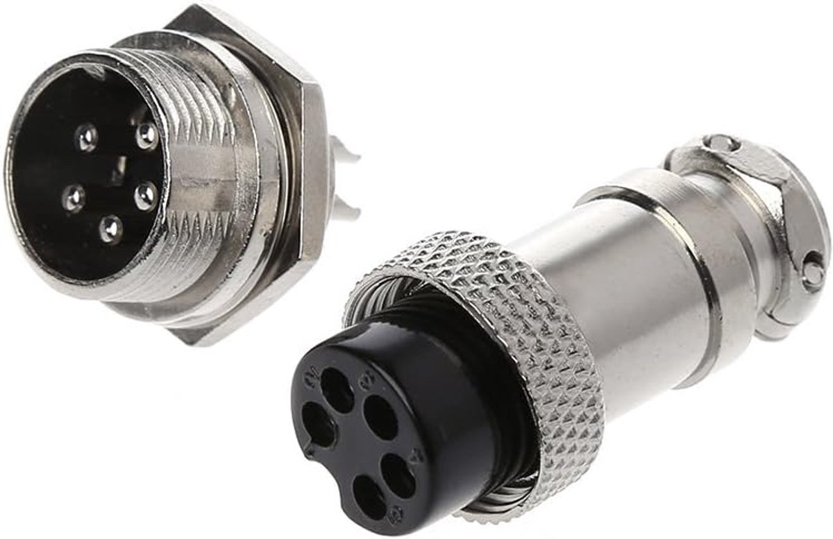 Stekker en bus, metalen paneelaansluiting, 16 mm, 2/3/4/5/6/8/9 pins, GX16-5 pins