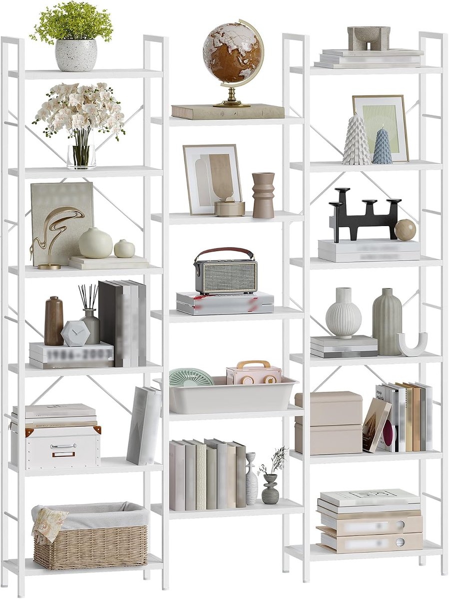 Boekenkast 6 etages staand rek 17 vakken, 24 x 152 x 186 cm, wit