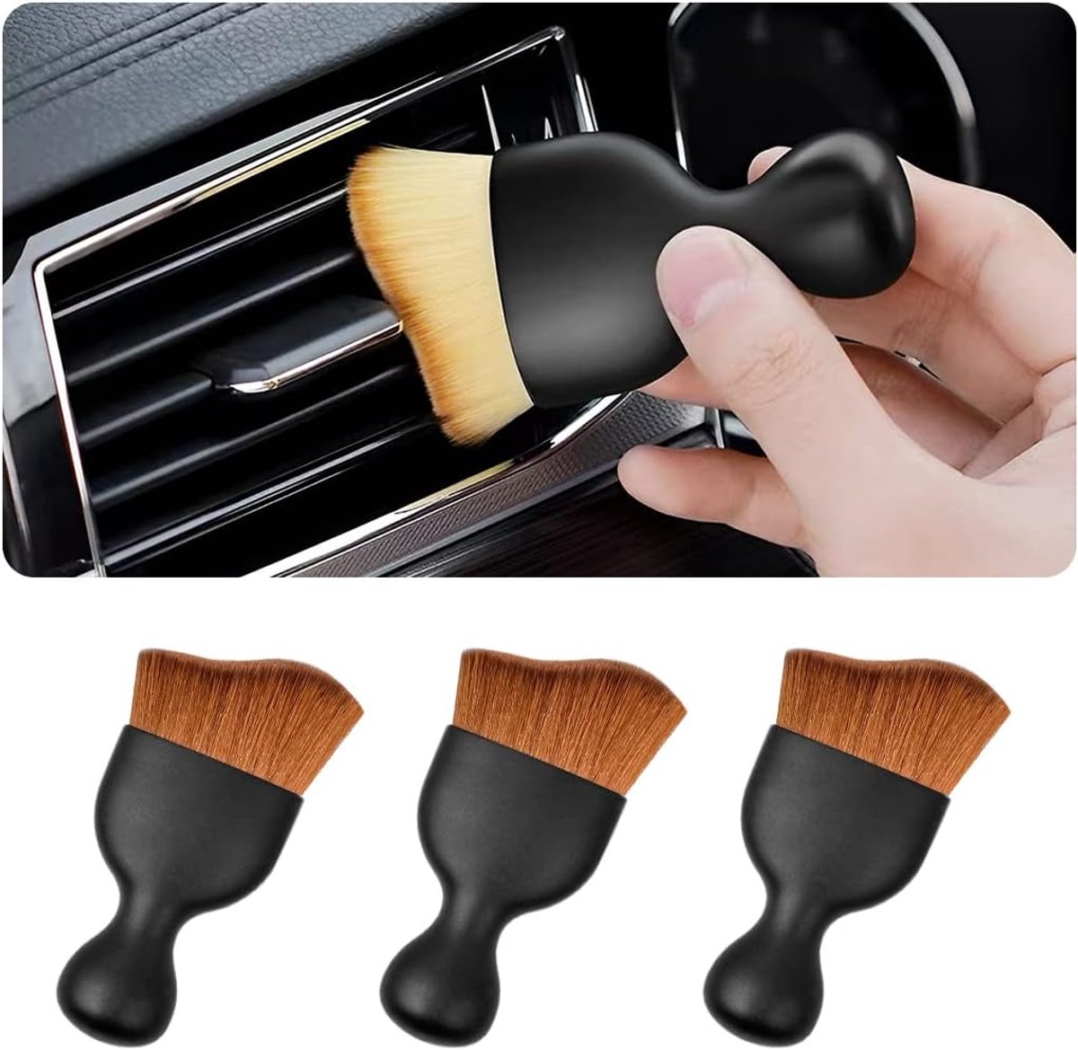 Auto schoonmaakborstel 3-pack - Zachte haren - Voor interieur en ventilatie - Geschikt voor auto en motor