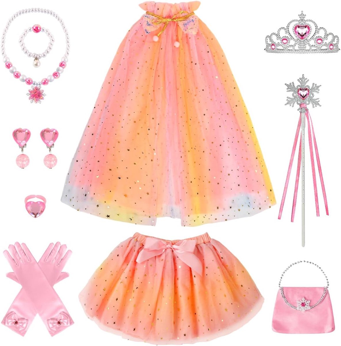 Prinsessenkostuum voor meisjes, prinsessencape voor meisjes, met tutu-rok, meisjes, prinsessenkostuum, verkleden, glinsterende pailletten, prinsessencape voor Halloween, feest, verjaardag