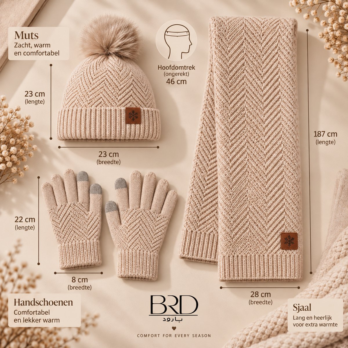 BRD® Winterset met Wol Groen - Warme Muts Sjaal Handschoenen - Unisex — cadeau in Mode & Accessoires - foto 7