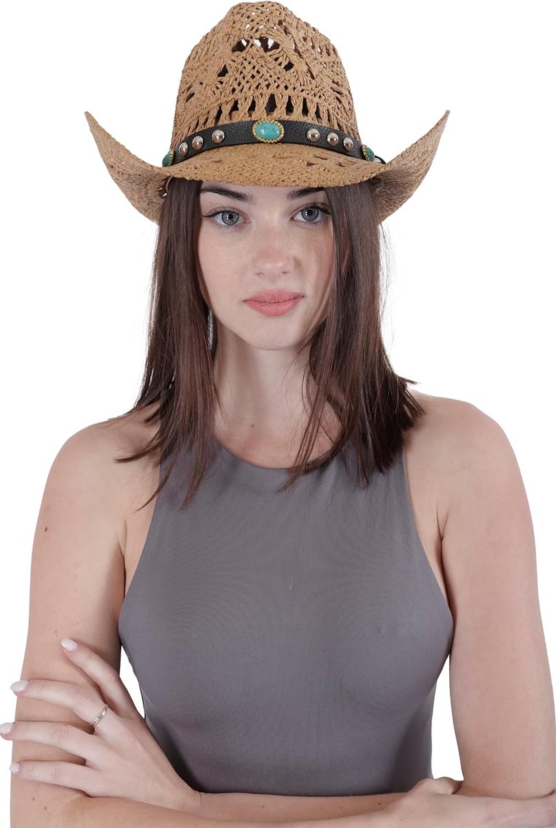 Cowboyhoed, strohoed, Panama, met westernband, uniseks, eenheidsmaat, dames, heren, zomer, Coachella, strand, country-stijl, Braziliaans, boho, koloniale stijl, raffia, naturel