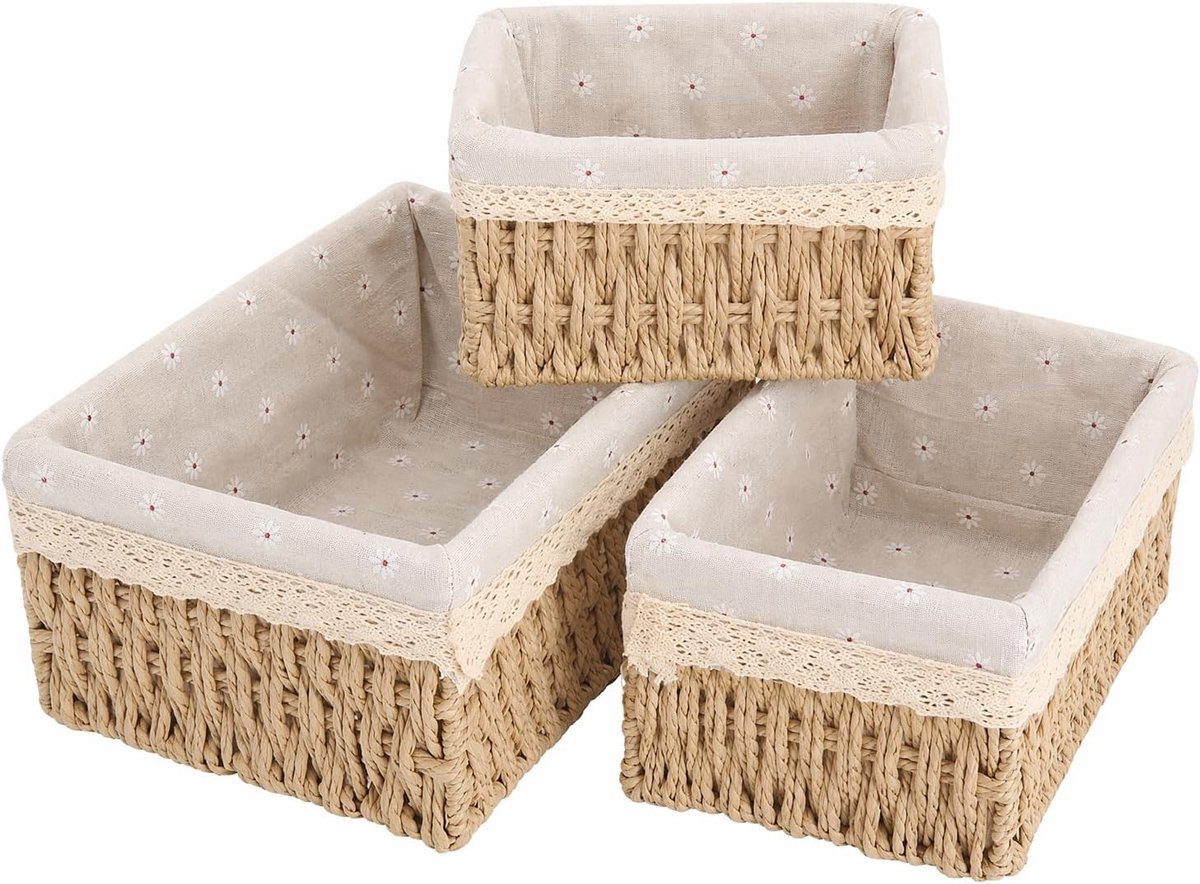 set van 3 van papier touw met madeliefjesvoering