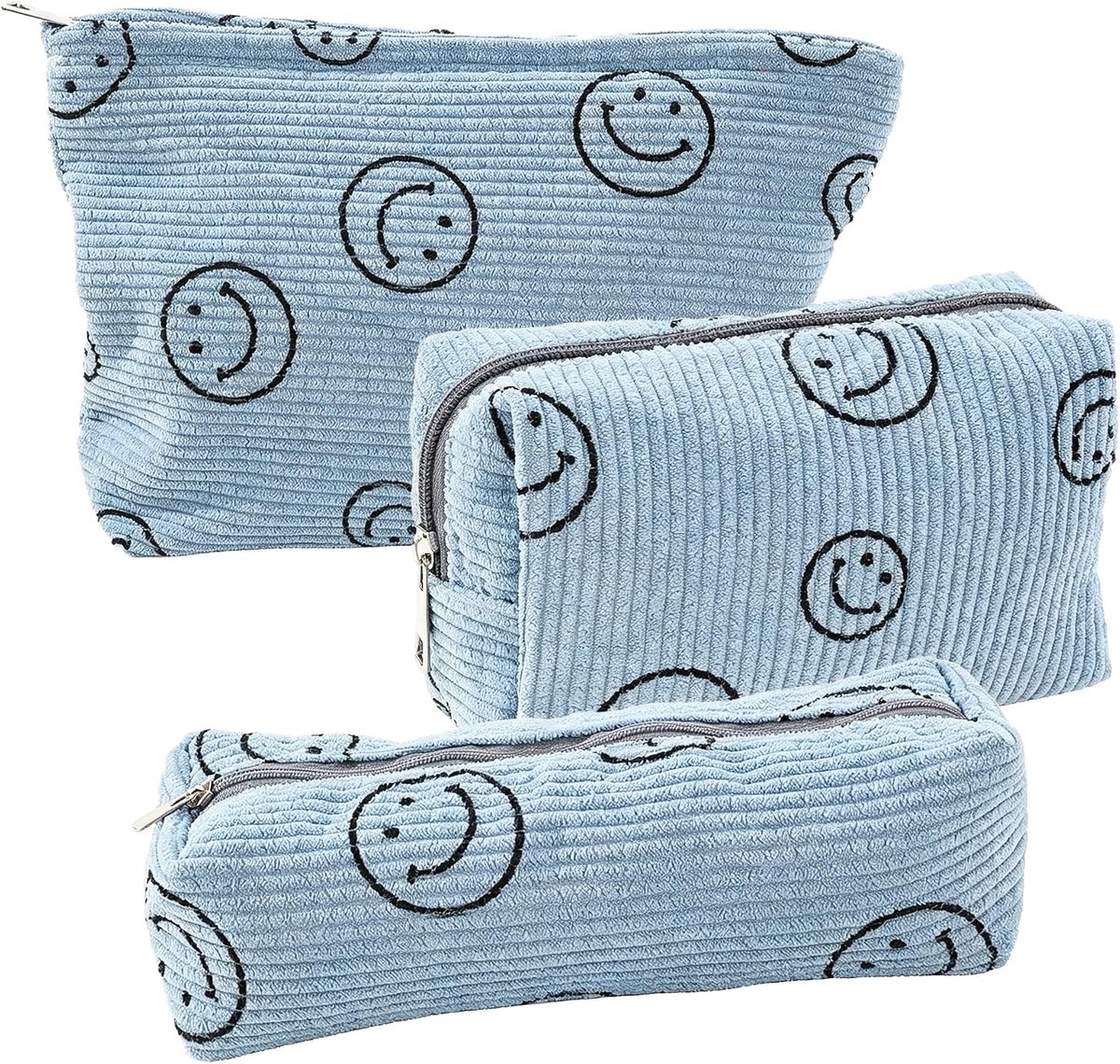 Cosmeticatas met ritssluiting, 3 stuks, draagbare toilettas, make-uptas, 3 maten, multifunctionele make-uptas voor dames, kleine stoffen tas met ritssluiting, cosmeticatas klein (MSXL), blauw, 1 stuks