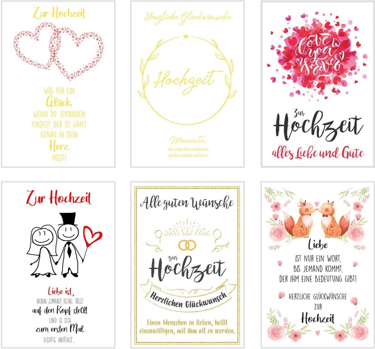 Seidel Set van 6 exclusieve bruiloftskaarten met enveloppen. Wenskaarten vouwkaarten dubbele kaarten wenskaarten voor bruiloft trouwkaart spreuk kaart voor bruidspaar haar hem