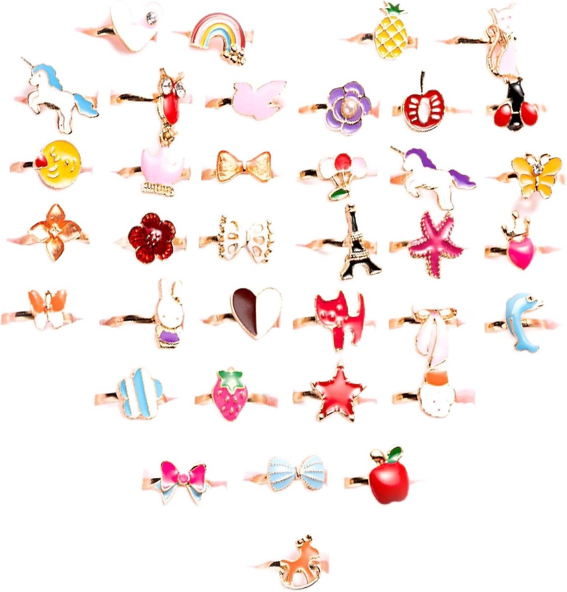 Ringen Voor Meisjes, Instelbare Ringen Met Hartvorm, 36 Stuks, Met Hartvormige Vitrine, Perfect Voor Kinderverjaardag, Feestfavorieten, Kinderen