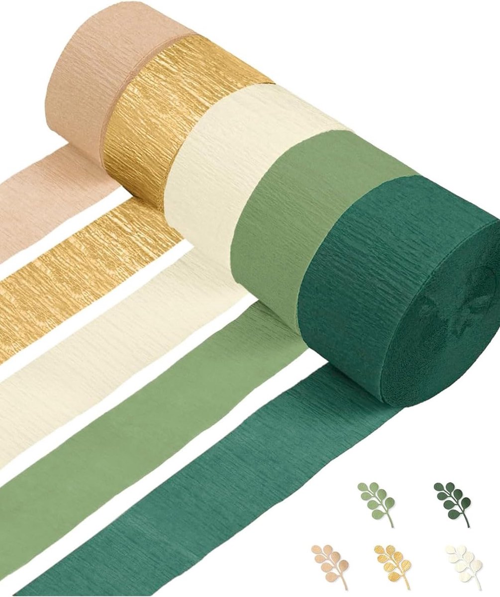 Crêpepapier, saliegroen en olijfgroen, voor het versieren van feesten, bruiloften, verjaardagen, babyshowers en veelzijdig knutselwerk, creëert een unieke sfeer.