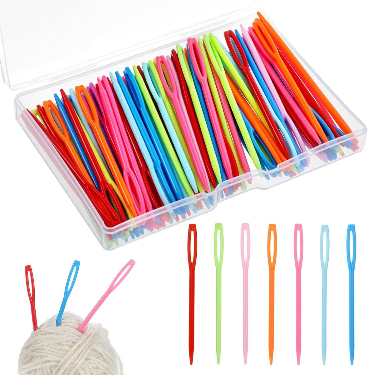 100 stuks kunststof naainaalden 7 cm plastic naalden weefnaalden borduurnaalden naainaalden met groot oog garennaalden met groot oog borduurnaalden om zelf te naaien, kunsthandwerk