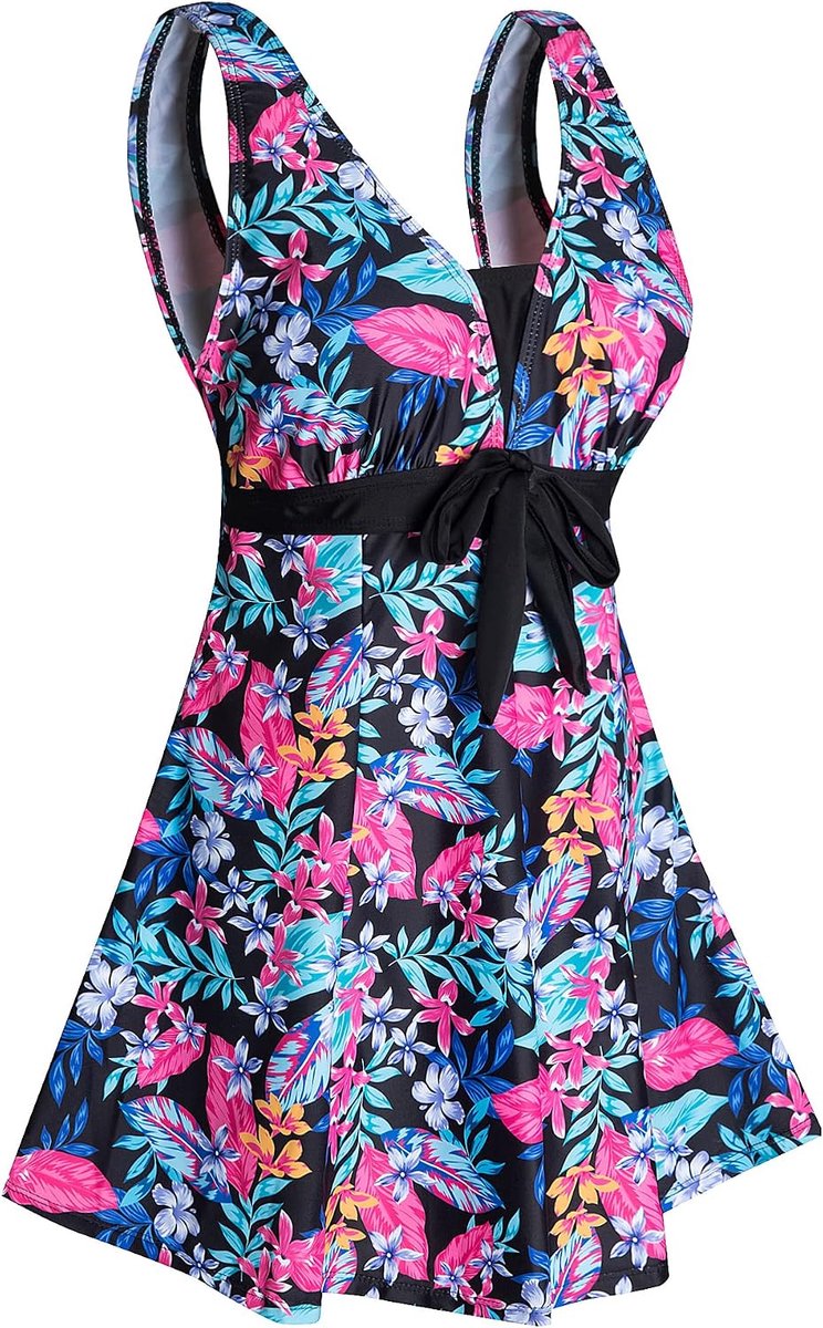 Badpak voor dames, uit 1 stuk, buikcontrole, figuurvormend, grote maat, push-up, gevoerd, elegant