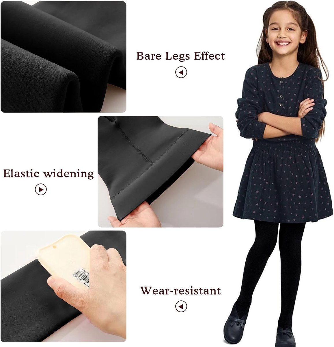 Thermische panty voor meisjes, fleece gevoerd, winter, warm, ondoorzichtig, voetlegging, zachte stretch thermische legging voor kinderen voor koud weer