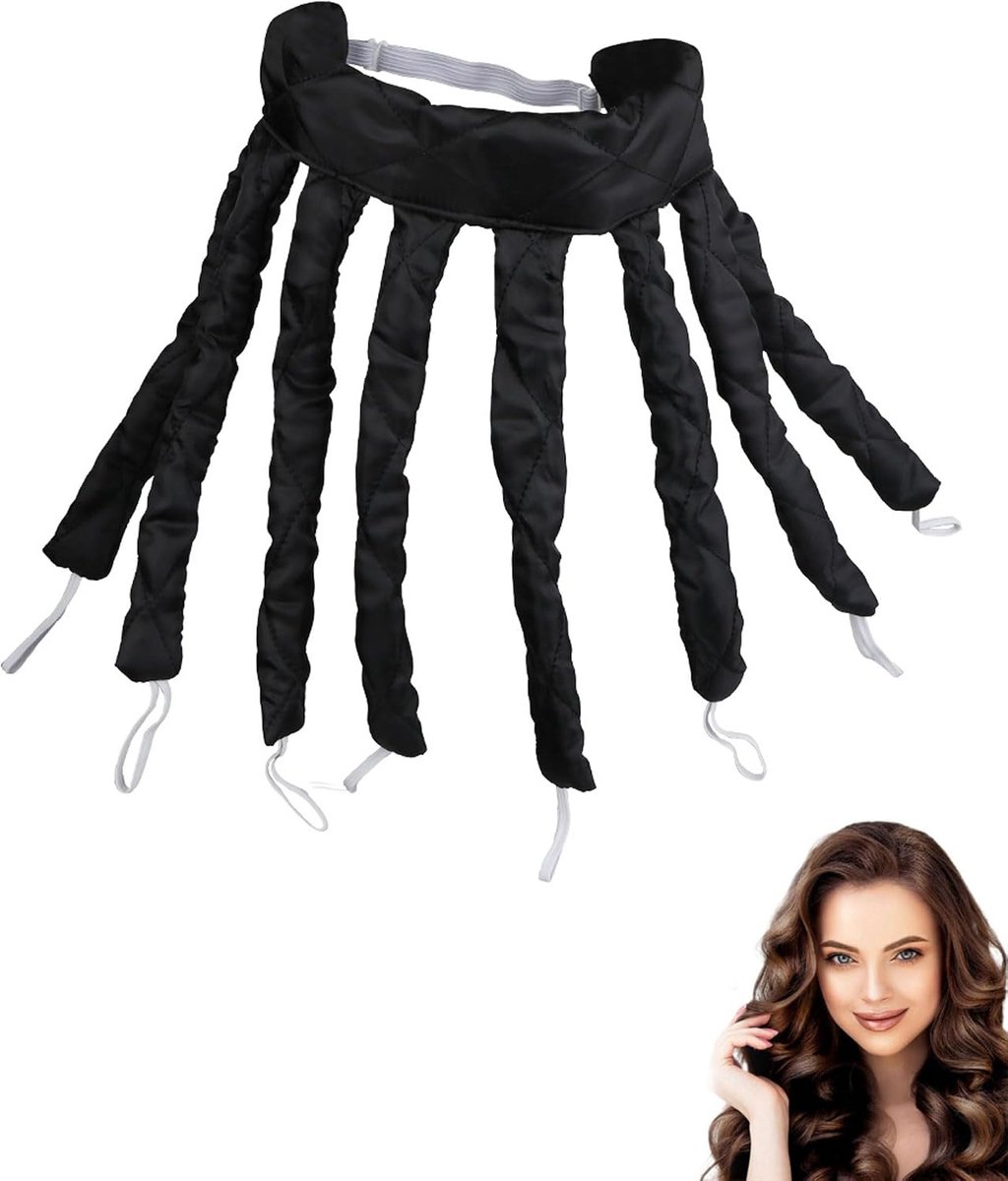 Krulspelden zonder hitte, krulspelden, octopus krulspelden, lang en middelgroot haar, zonder hitte, voor 's nachts, krulspelden met zijden band, zachte band voor golven voor vrouwen, zwart